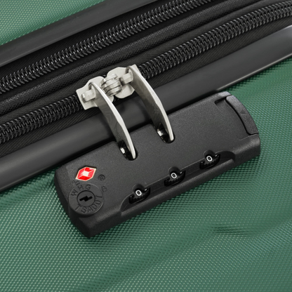 Start2Finish lightweight expandable ABS spinner suitcase set with TSA lock, showing multiple suitcases and travel accessories.