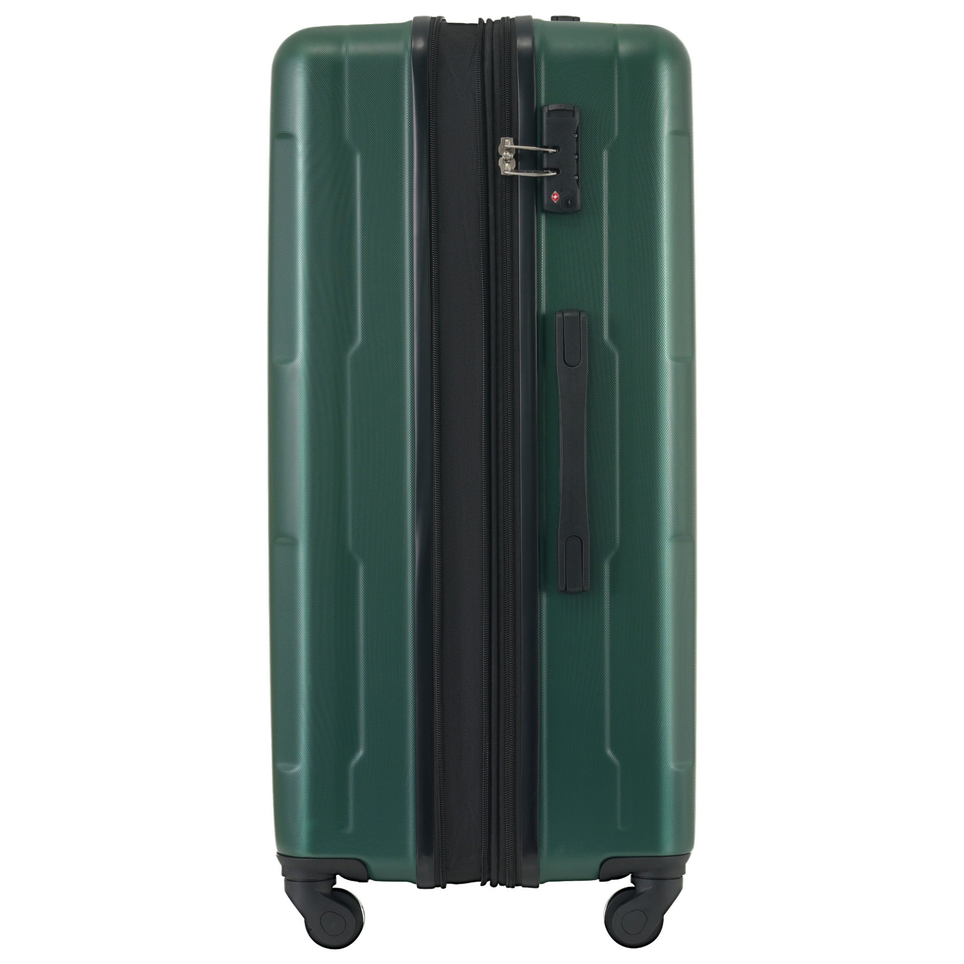 Expandable lightweight ABS suitcase set with TSA lock by Start2Finish, showing spinner wheels and carrying bags for travel accessories.