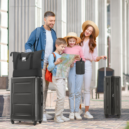 Start2Finish expandable lightweight ABS spinner suitcase set with TSA lock, featuring multiple luggage bags and accessories.