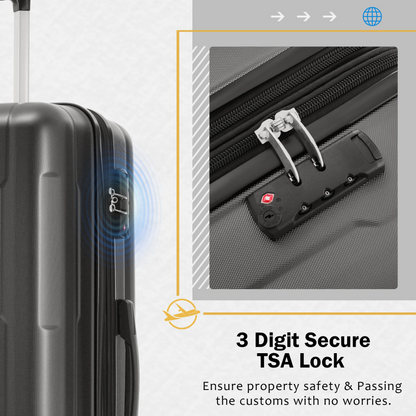 Start2Finish expandable spinner suitcase set with lightweight ABS shells, TSA lock, and matching travel bags.