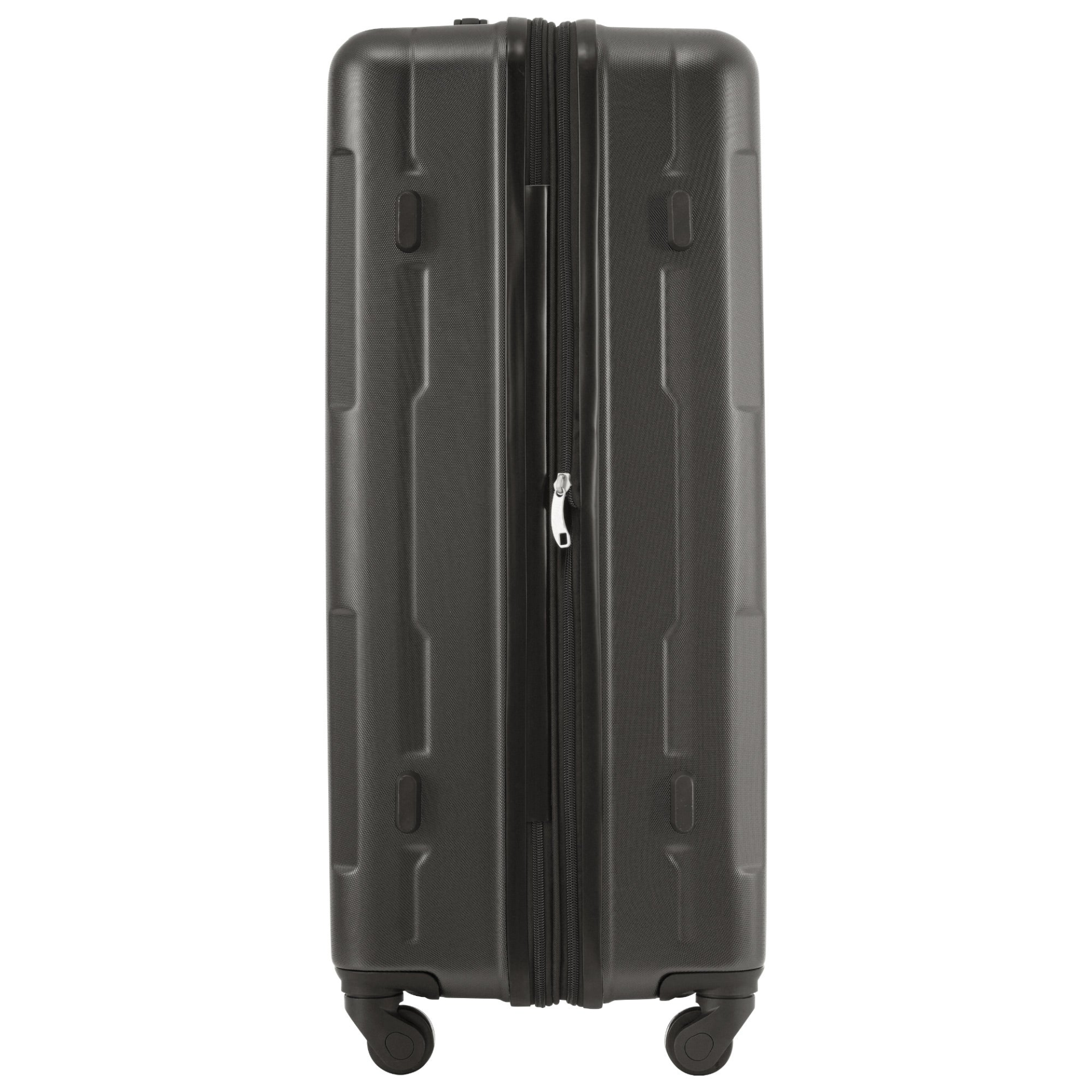 Lightweight Start2Finish expandable spinner suitcase with TSA lock, showing its sleek ABS exterior and attached travel bags.