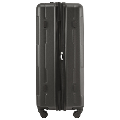 Lightweight Start2Finish expandable spinner suitcase with TSA lock, showing its sleek ABS exterior and attached travel bags.