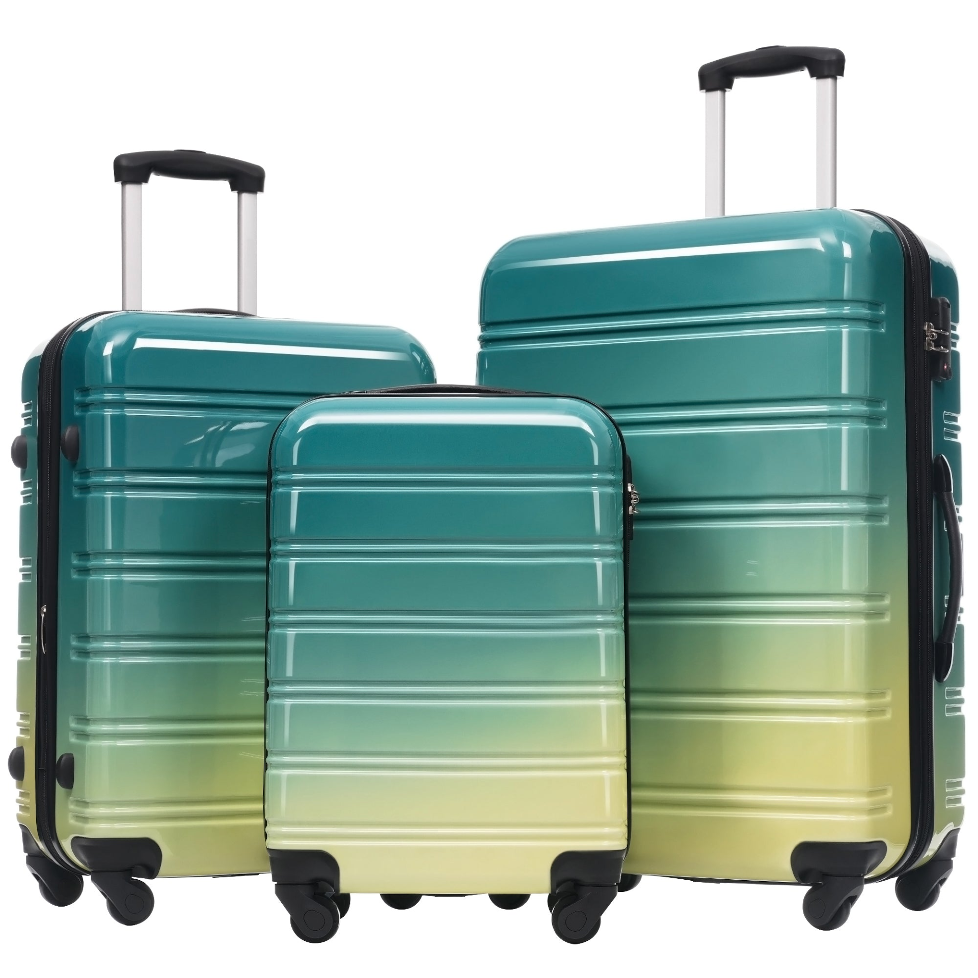 Start2Finish gradient hardshell 3-piece luggage set with expandable suitcases, spinner wheels, and TSA lock for travel accessories.