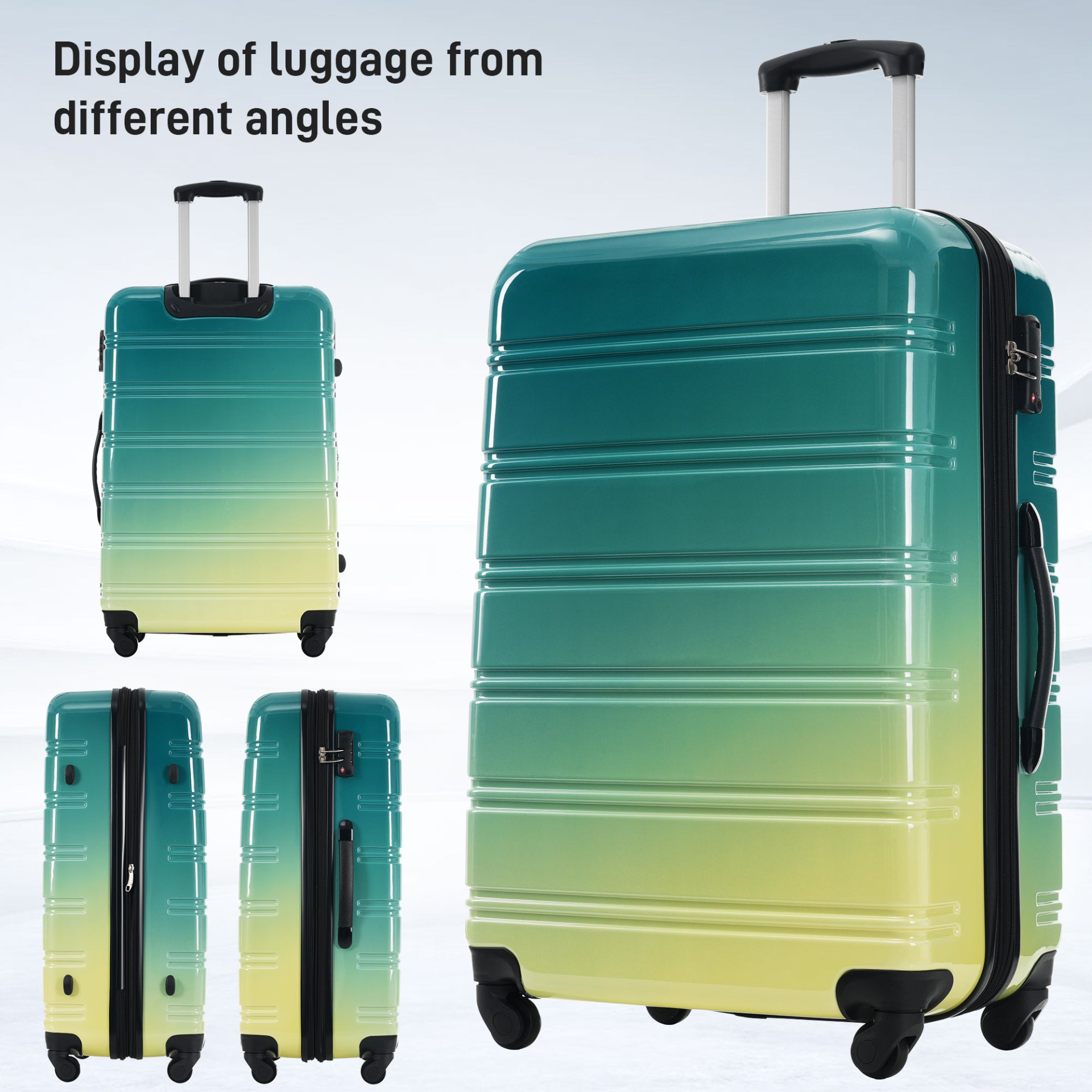 Start2Finish hardshell 3-piece gradient luggage set with expandable suitcases, spinner wheels, and TSA lock for travel accessories.