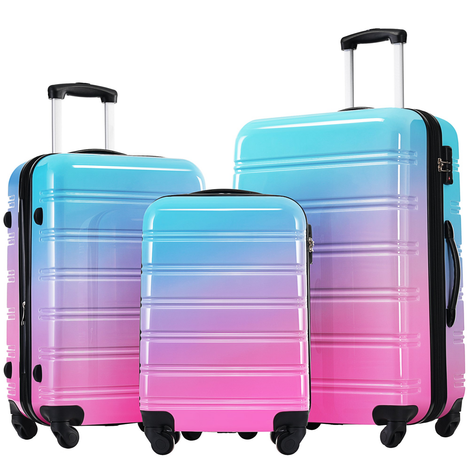 Start2Finish hardshell 3-piece gradient luggage set with expandable suitcases, spinner wheels, and TSA lock for travel accessories.