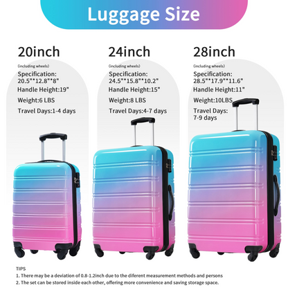 Start2Finish hardshell 3-piece gradient luggage set with expandable suitcases, spinner wheels, and TSA lock.