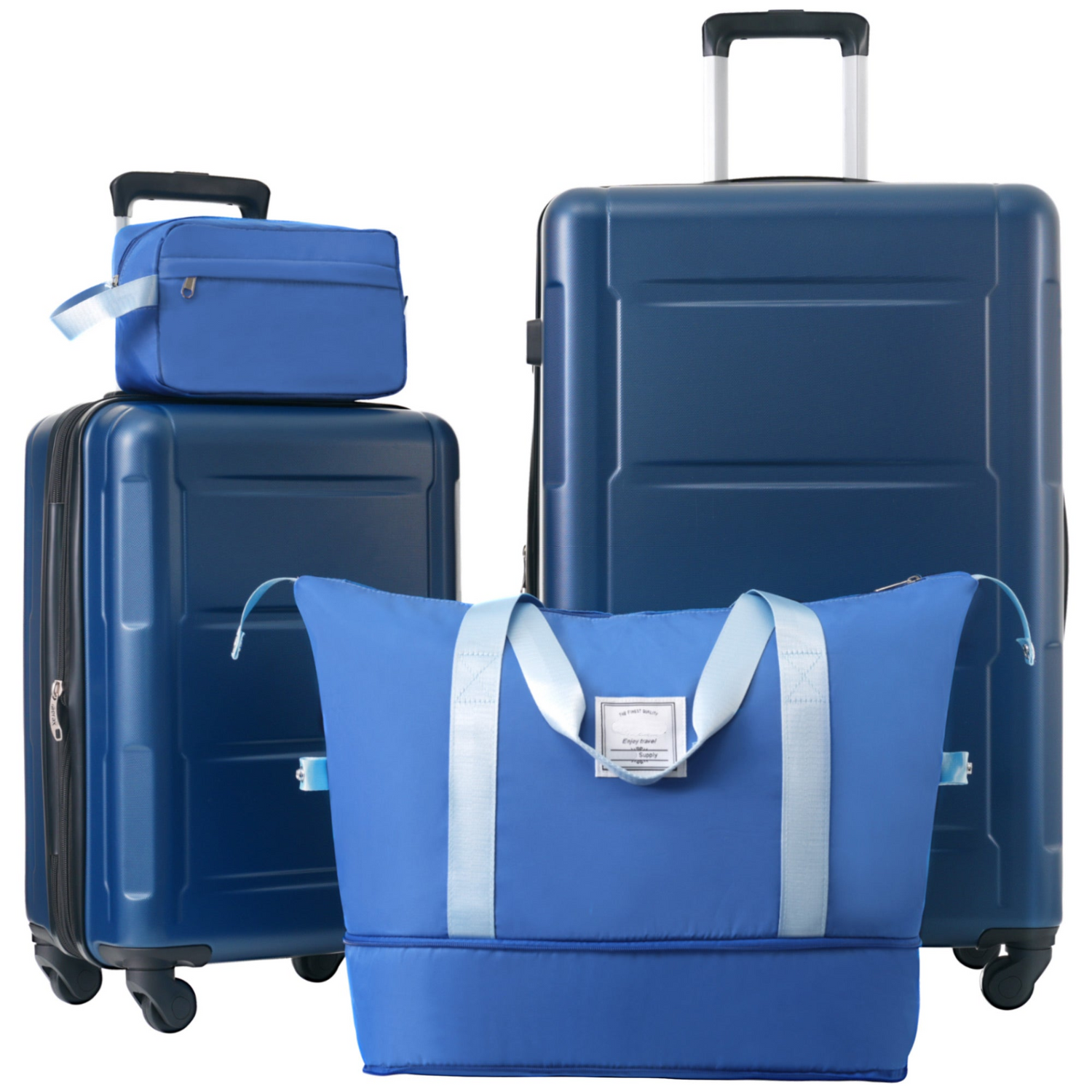 Start2Finish expandable spinner suitcase set with lightweight ABS design, TSA lock, and matching travel bags.