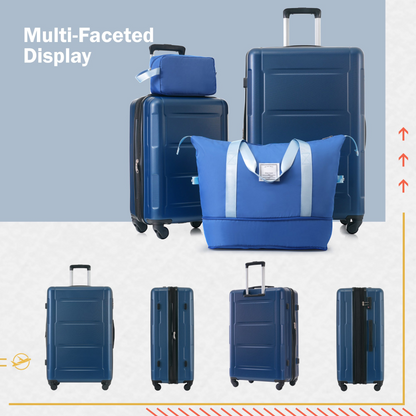 Start2Finish lightweight expandable ABS spinner suitcase with TSA lock, featuring durable wheels and multiple travel bags.