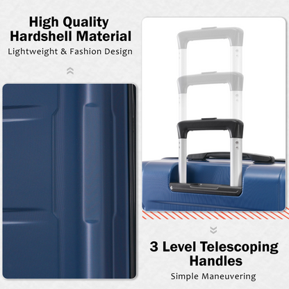 Start2Finish expandable spinner suitcase set with lightweight ABS, TSA lock, and matching travel bags.