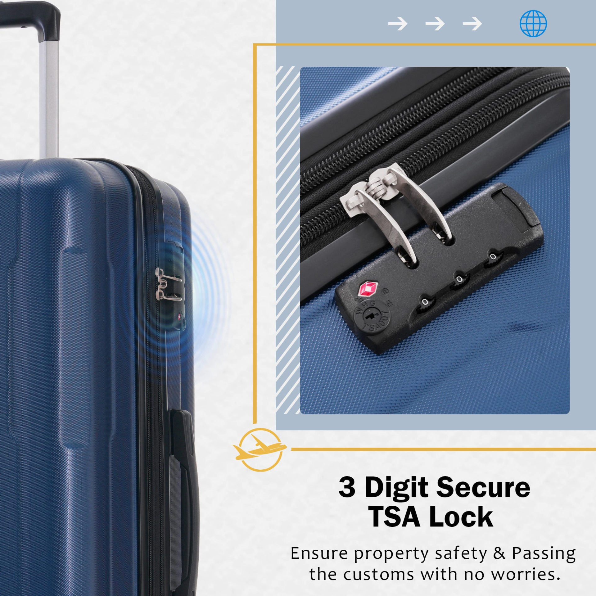Start2Finish expandable spinner suitcase with TSA lock, lightweight ABS design, and matching travel bags in a set.