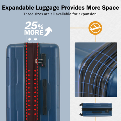 Start2Finish expandable spinner suitcase set with lightweight ABS, TSA lock, and matching travel bags.