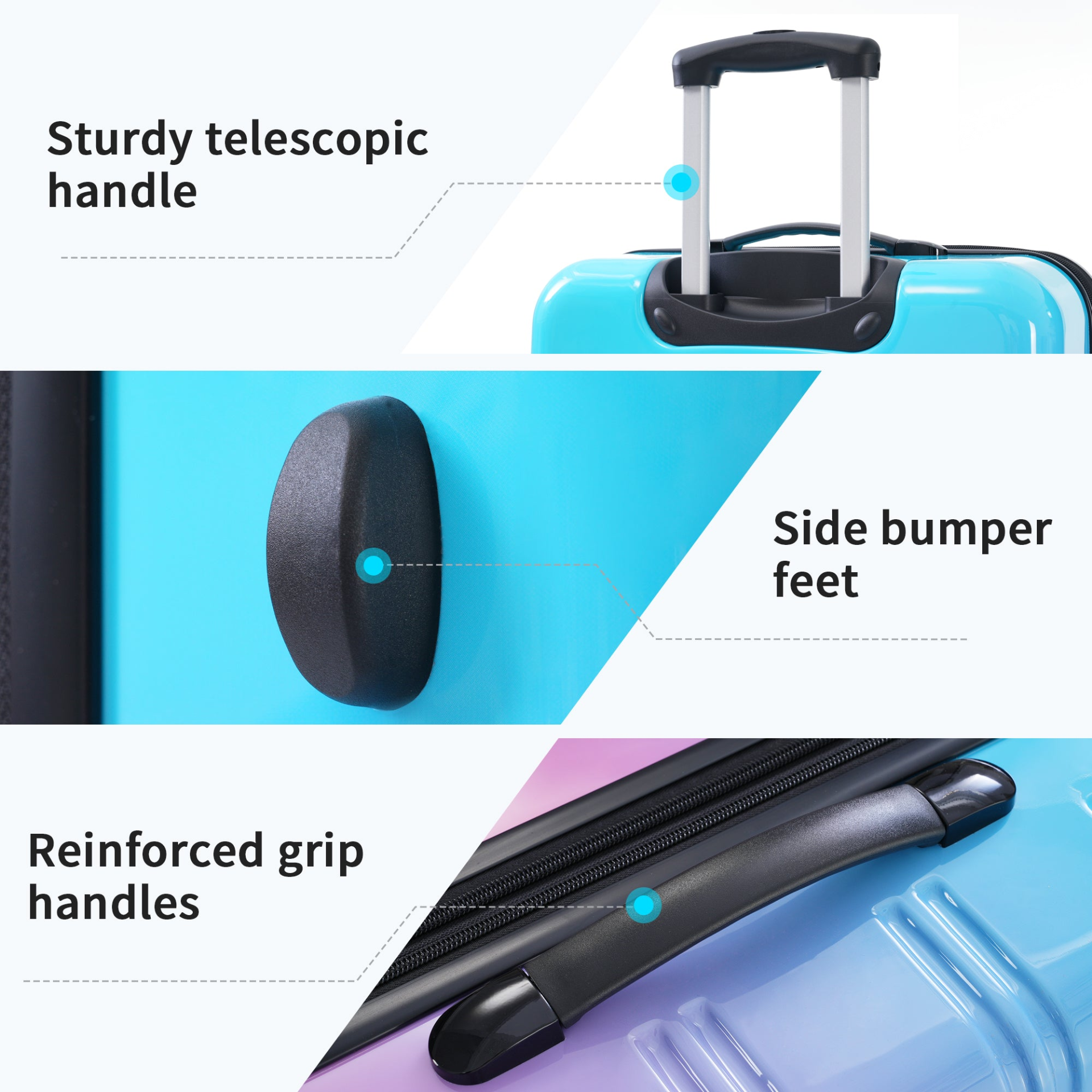 Start2Finish hardshell 3-piece gradient luggage set with expandable suitcases, spinner wheels, and TSA lock.