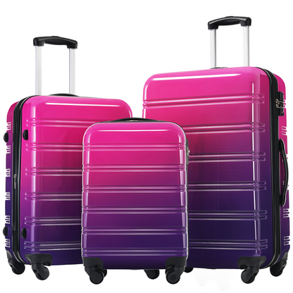 Start2Finish hardshell 3-piece gradient luggage set with expandable suitcases, spinner wheels, and TSA lock on a plain background.