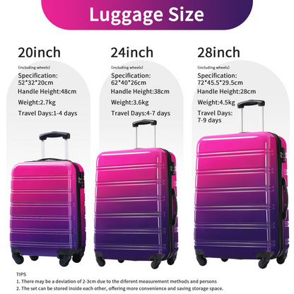 Start2Finish hardshell 3-piece gradient luggage set with expandable suitcases, spinner wheels, and TSA lock for travel accessories.