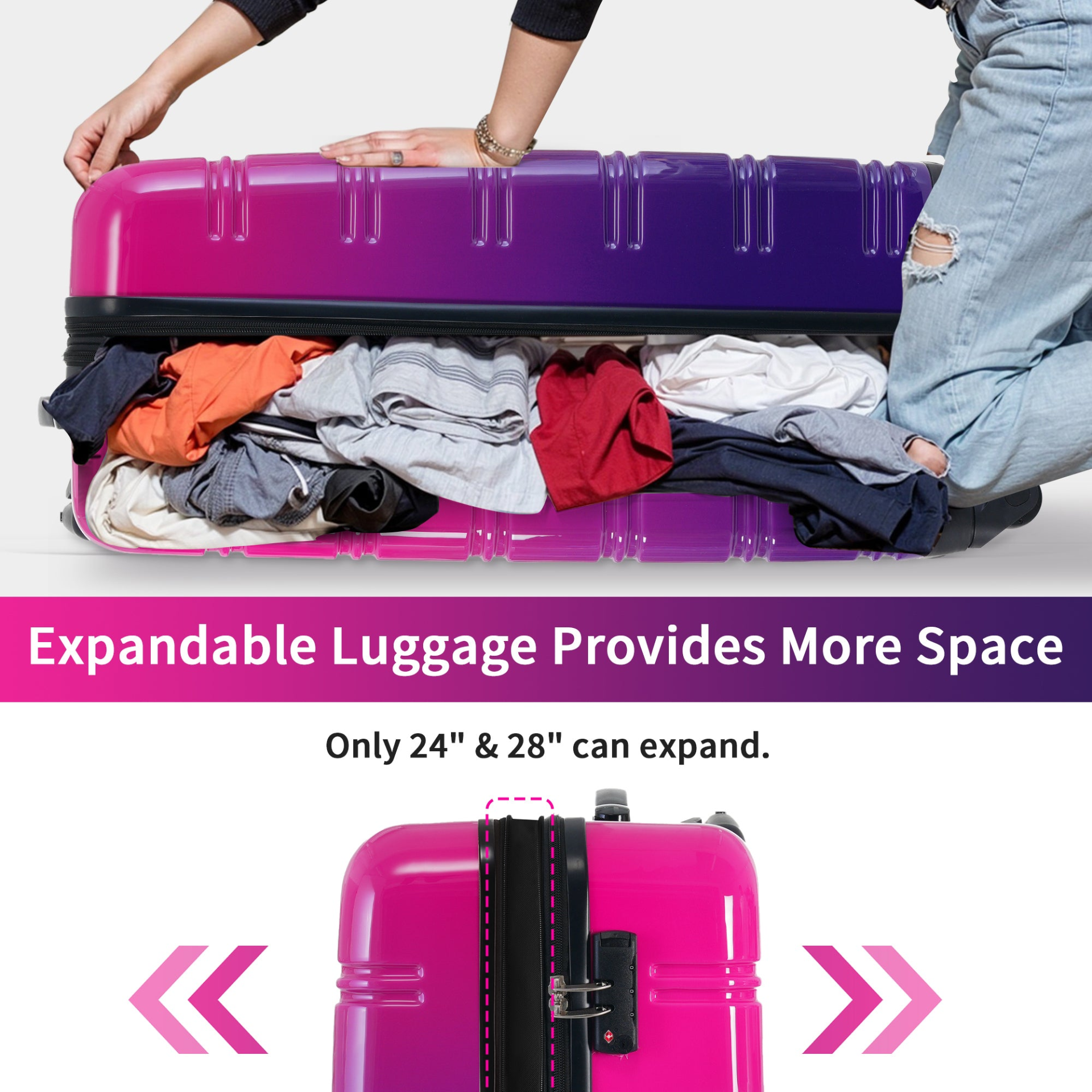 Start2Finish hardshell 3-piece gradient luggage set with expandable suitcases, spinner wheels, and TSA lock for travel accessories.