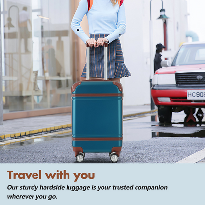 Start2Finish hardshell luggage set with lightweight suitcases, dual spinner wheels, TSA lock, and vintage-style design.