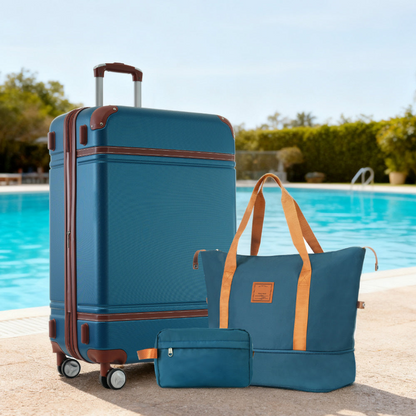 Start2Finish hardshell luggage set with lightweight suitcases, dual spinner wheels, TSA lock, and vintage design for travel accessories.
