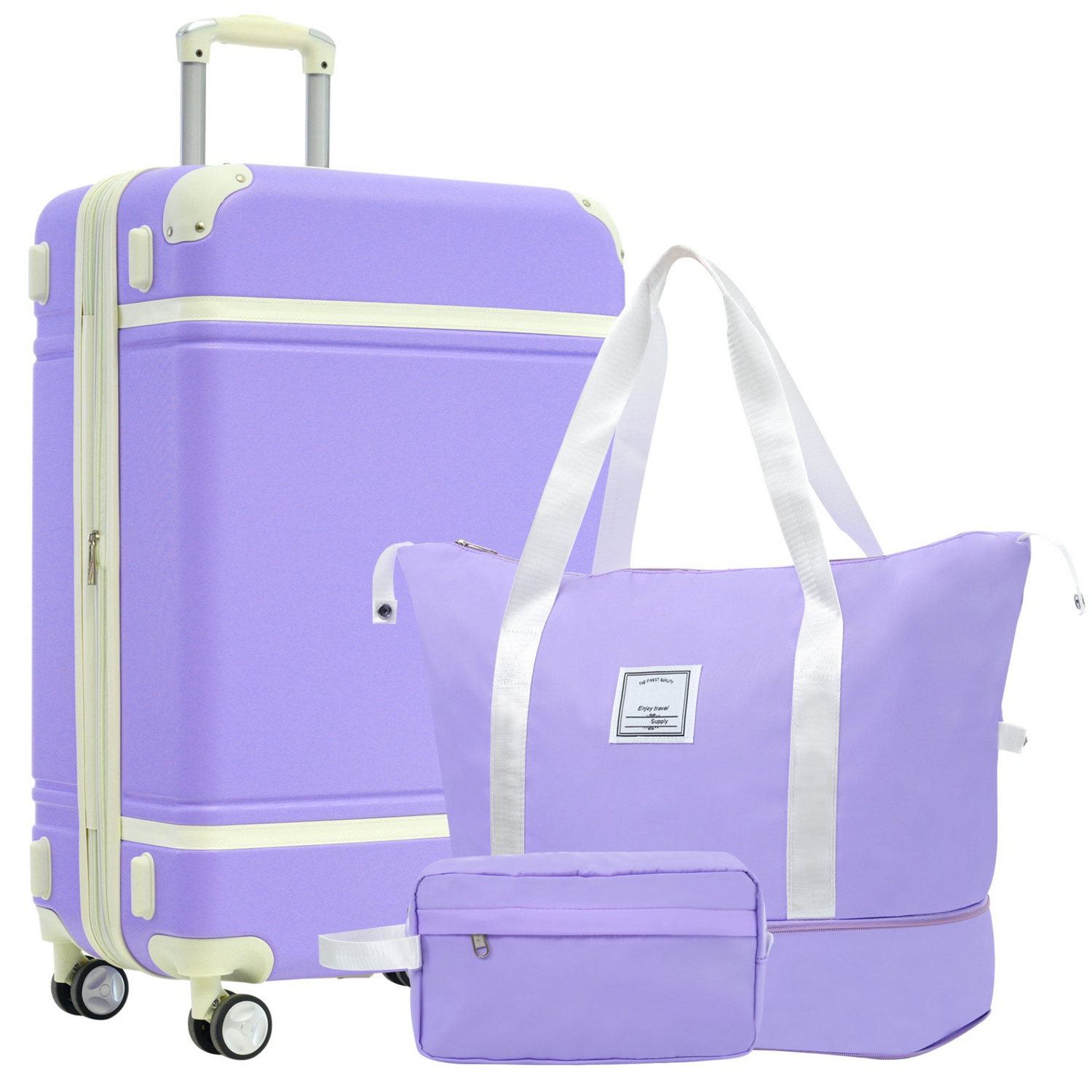 Start2Finish hardshell luggage set with lightweight suitcases, dual spinner wheels, TSA lock, and matching travel bags.