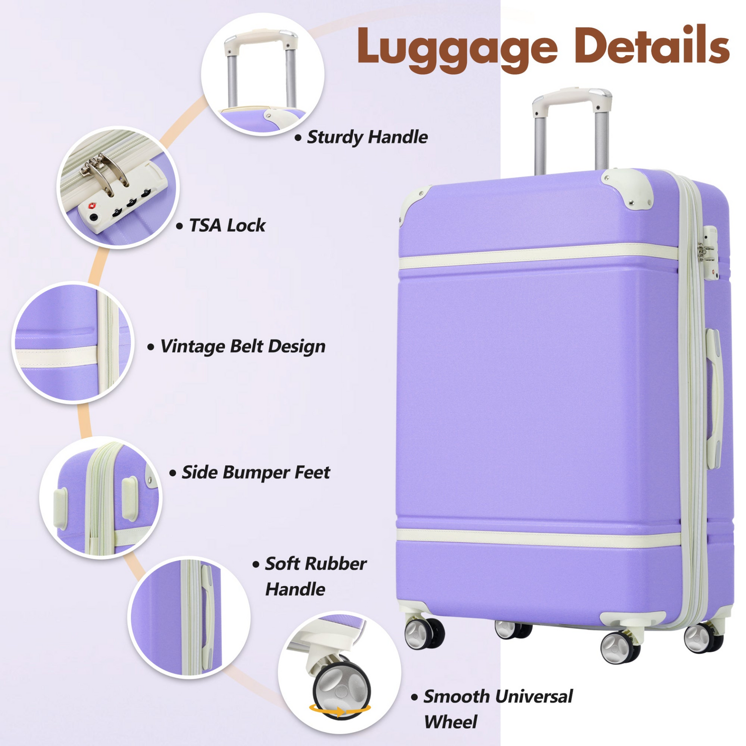 Start2Finish hardshell luggage set with lightweight suitcases, dual spinner wheels, TSA lock, and vintage design for travel accessories.