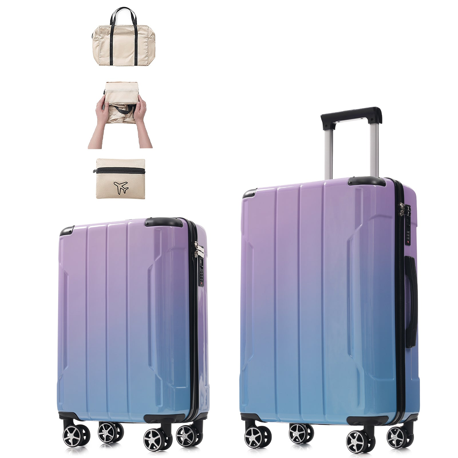 Start2Finish 3-piece luggage set with spinner wheels and built-in TSA lock, featuring durable suitcases for travel accessories.