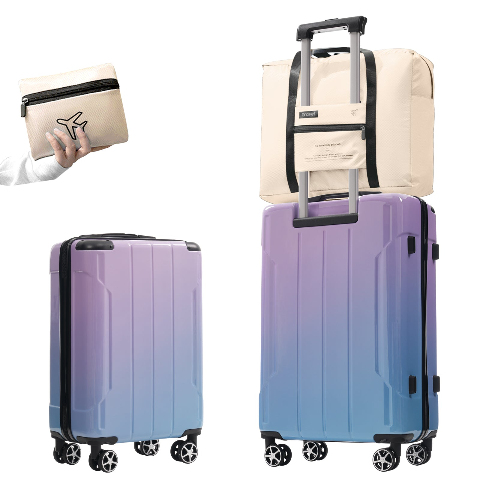 Start2Finish 3-piece luggage set with spinner wheels and built-in TSA lock, featuring durable suitcases for travel accessories.