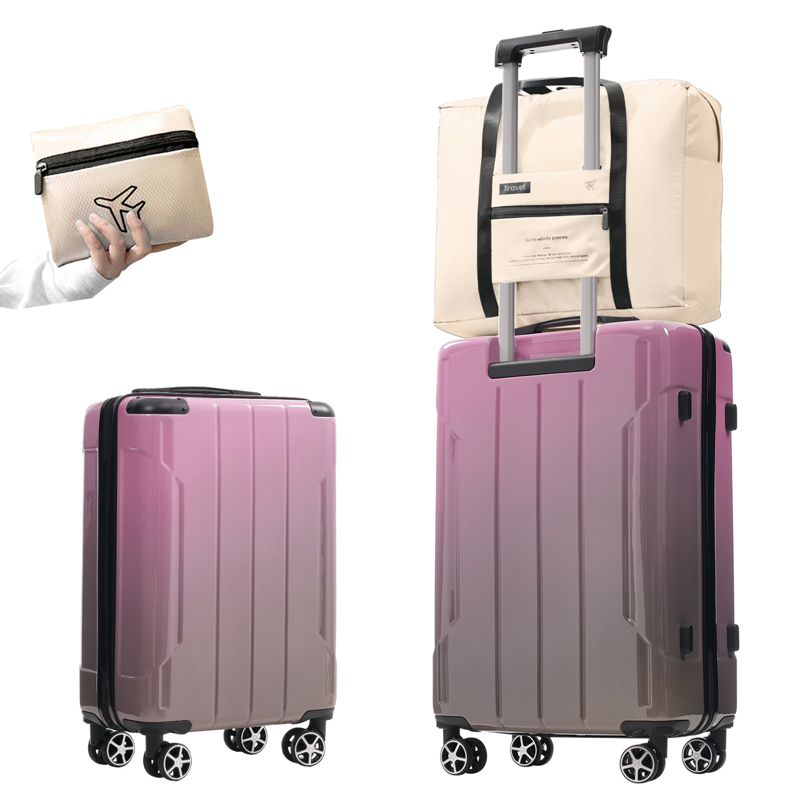 Start2Finish 3-piece luggage set with spinner wheels and built-in TSA lock, featuring durable suitcases for travel accessories.