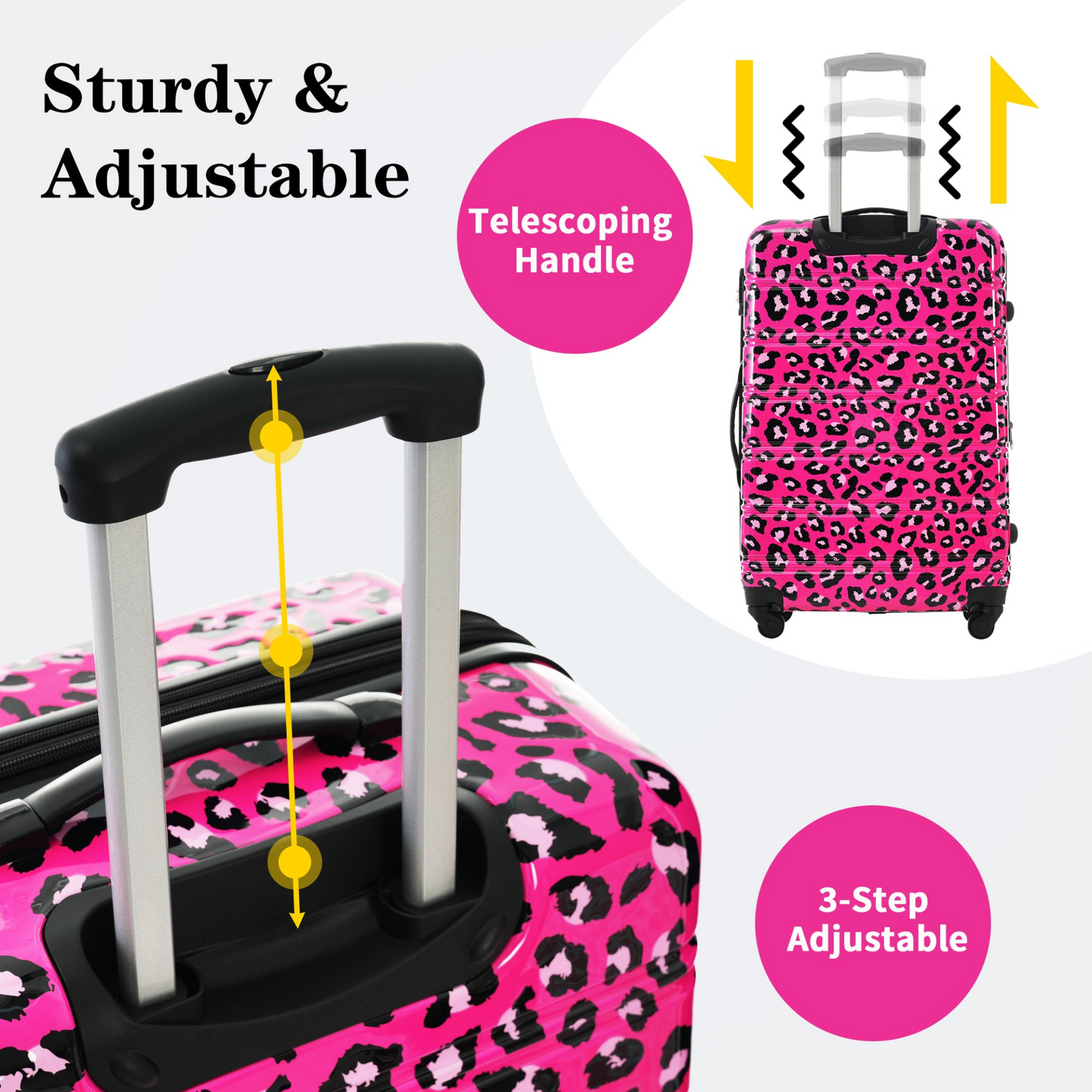 Start2Finish hardshell 3-piece spinner luggage set with TSA locks, lightweight travel suitcases stacked with handles visible.