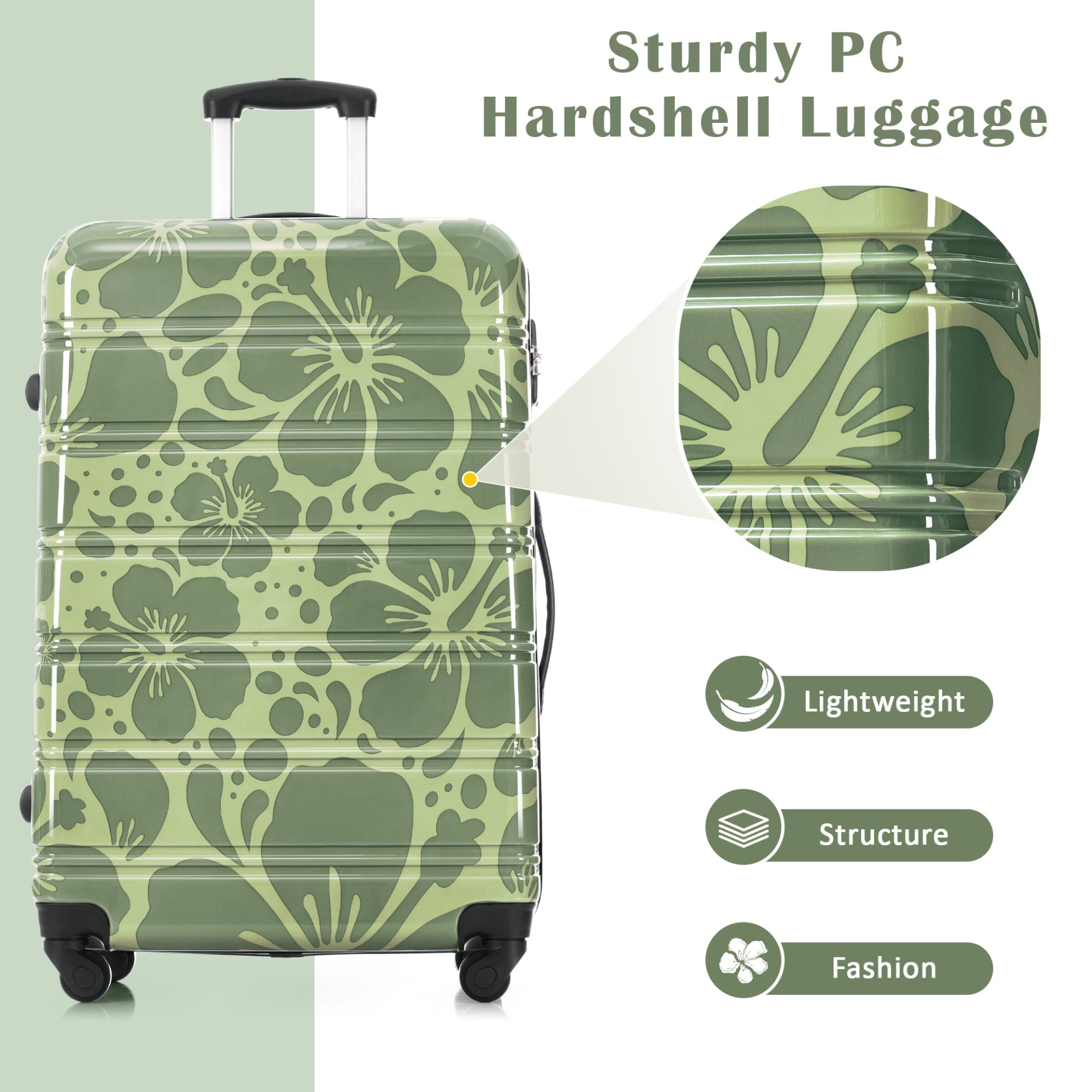 Start2Finish hardshell 3-piece spinner luggage set with TSA locks, lightweight suitcases with textured surfaces and telescopic handles.