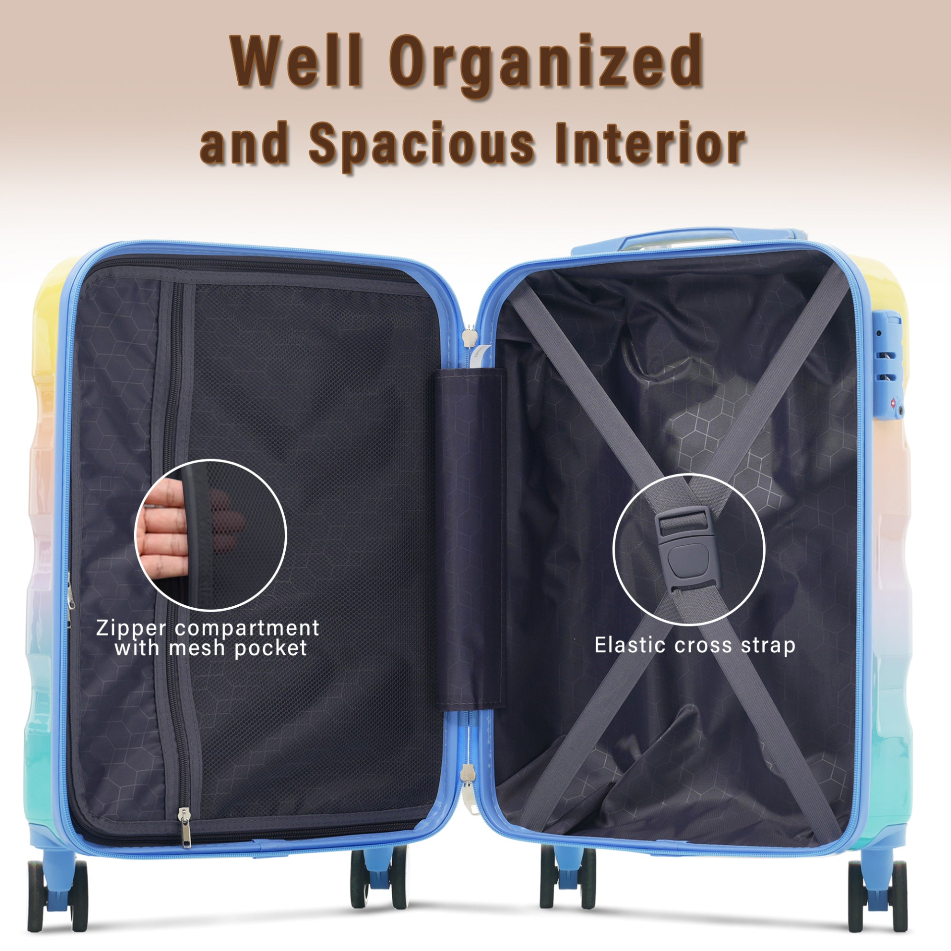 Start2Finish 3-piece hardshell luggage set with spinner wheels and TSA lock, featuring durable suitcases for travel.