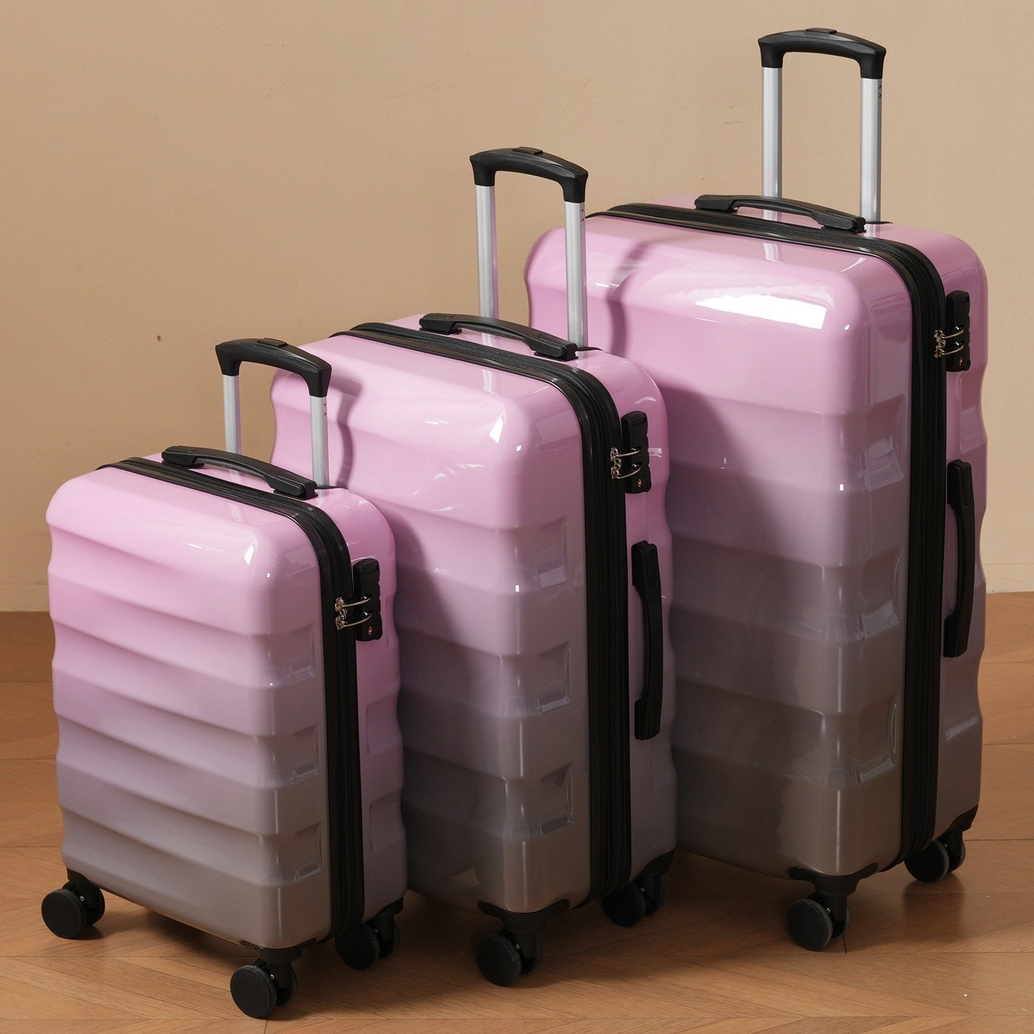 Start2Finish 3-piece hardshell luggage set with spinner wheels and TSA lock, featuring durable suitcases for travel.