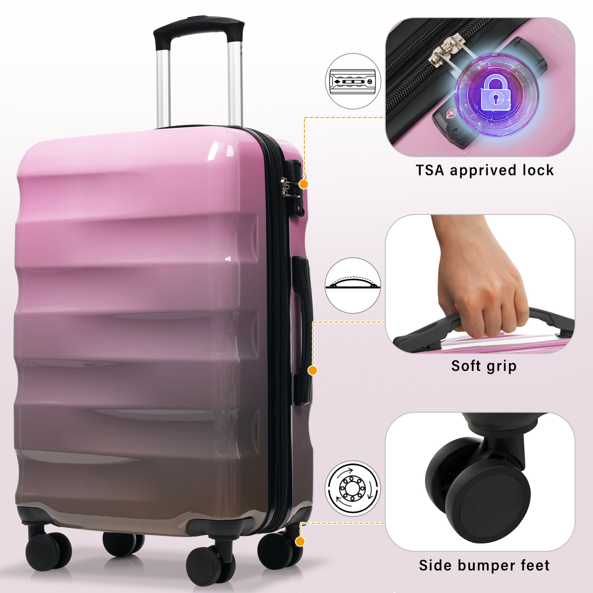 Start2Finish 3-piece hardshell luggage set with spinner wheels and TSA lock, featuring durable suitcases in sleek design.