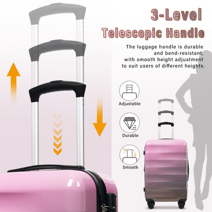 Start2Finish 3-piece hardshell luggage set with spinner wheels and TSA lock, showing sleek suitcases in black with handle extensions.