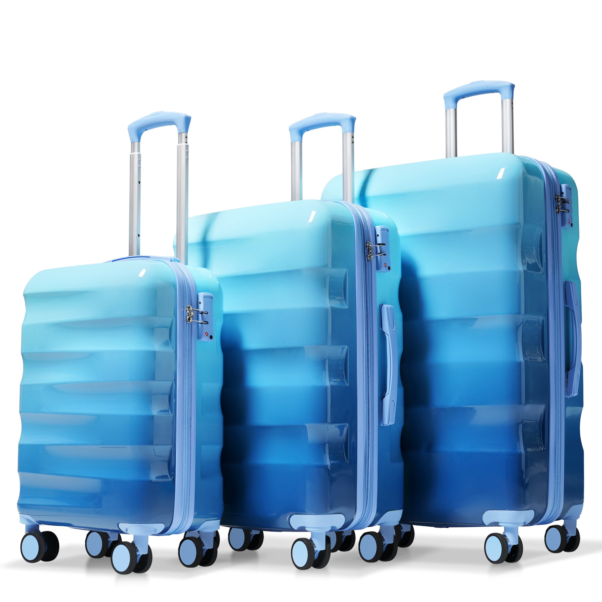 Start2Finish 3-piece hardshell luggage set with spinner wheels and TSA locks, featuring durable suitcases for travel.