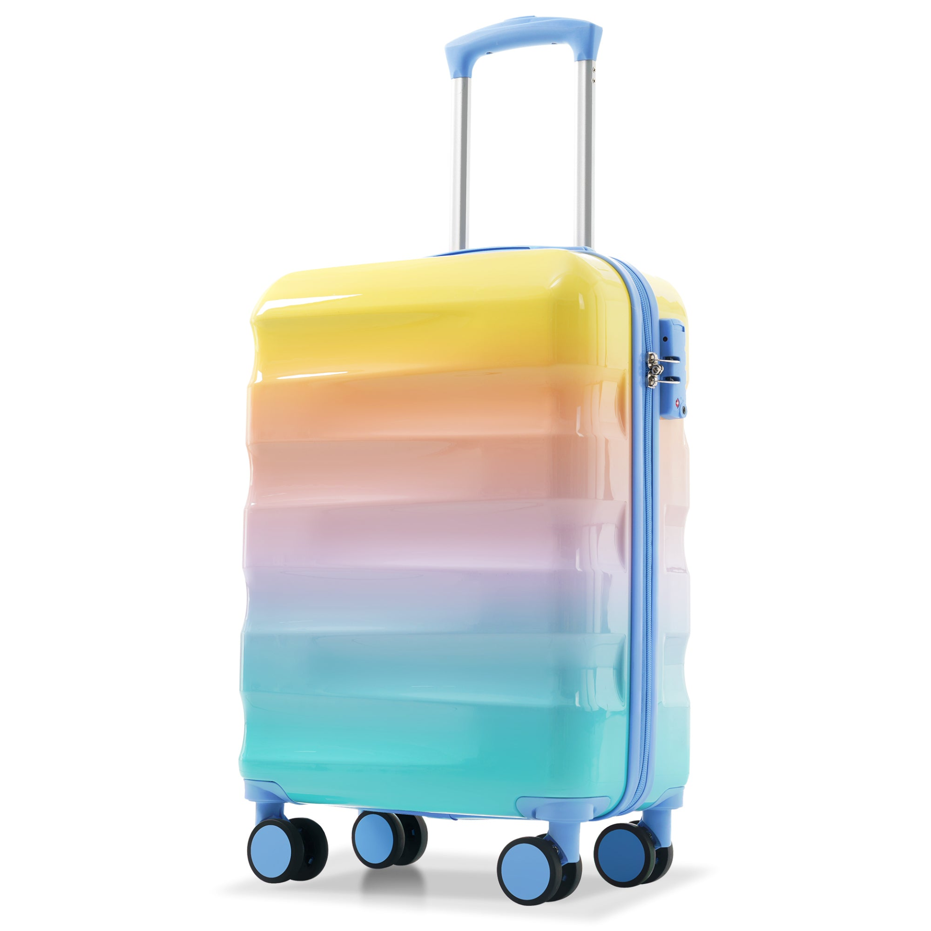 Start2Finish lightweight hardshell carry-on luggage with spinner wheels, TSA lock, and built-in cup holder for travel convenience.