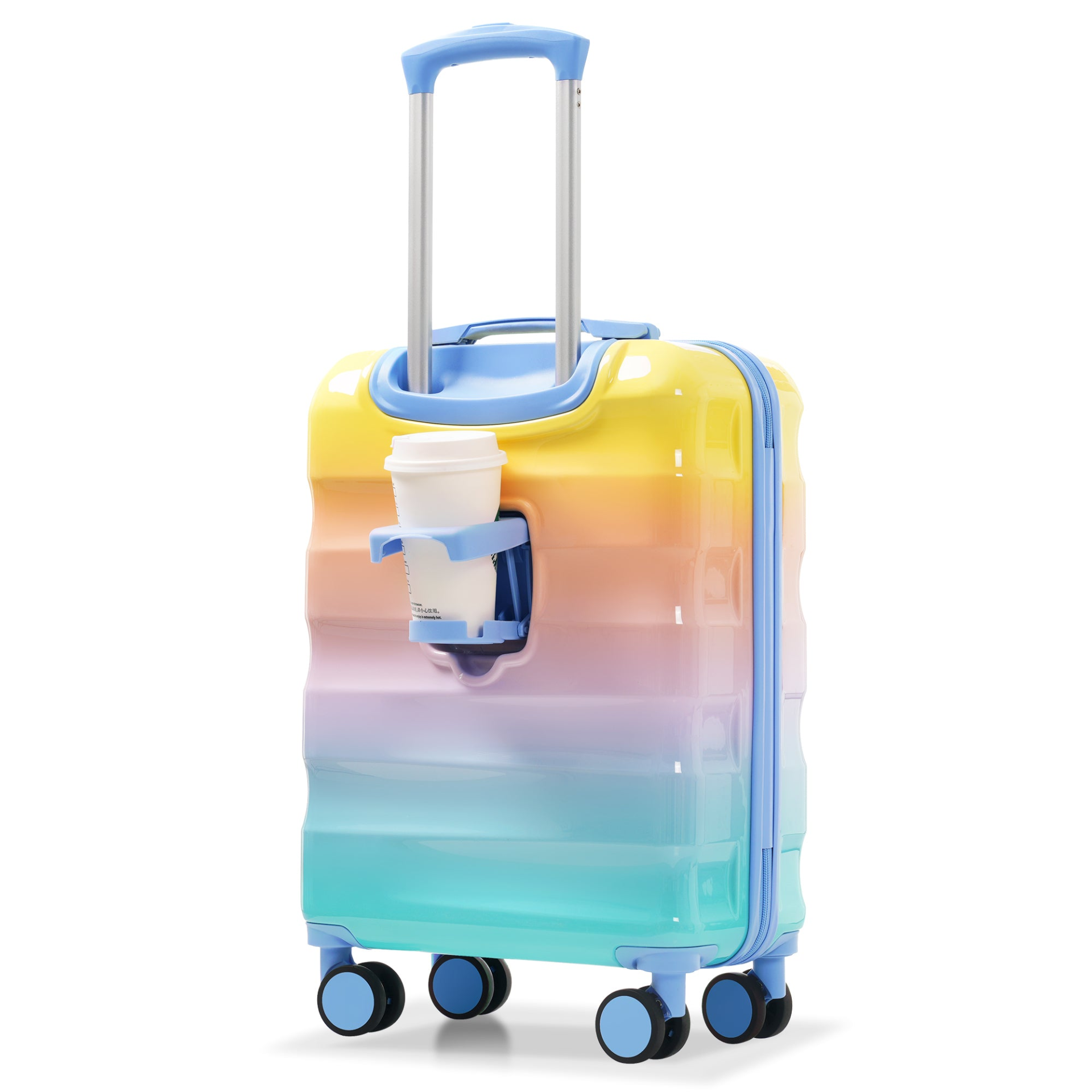 Lightweight hardshell carry-on luggage with spinner wheels, TSA lock, and built-in cup holder by Start2Finish.
