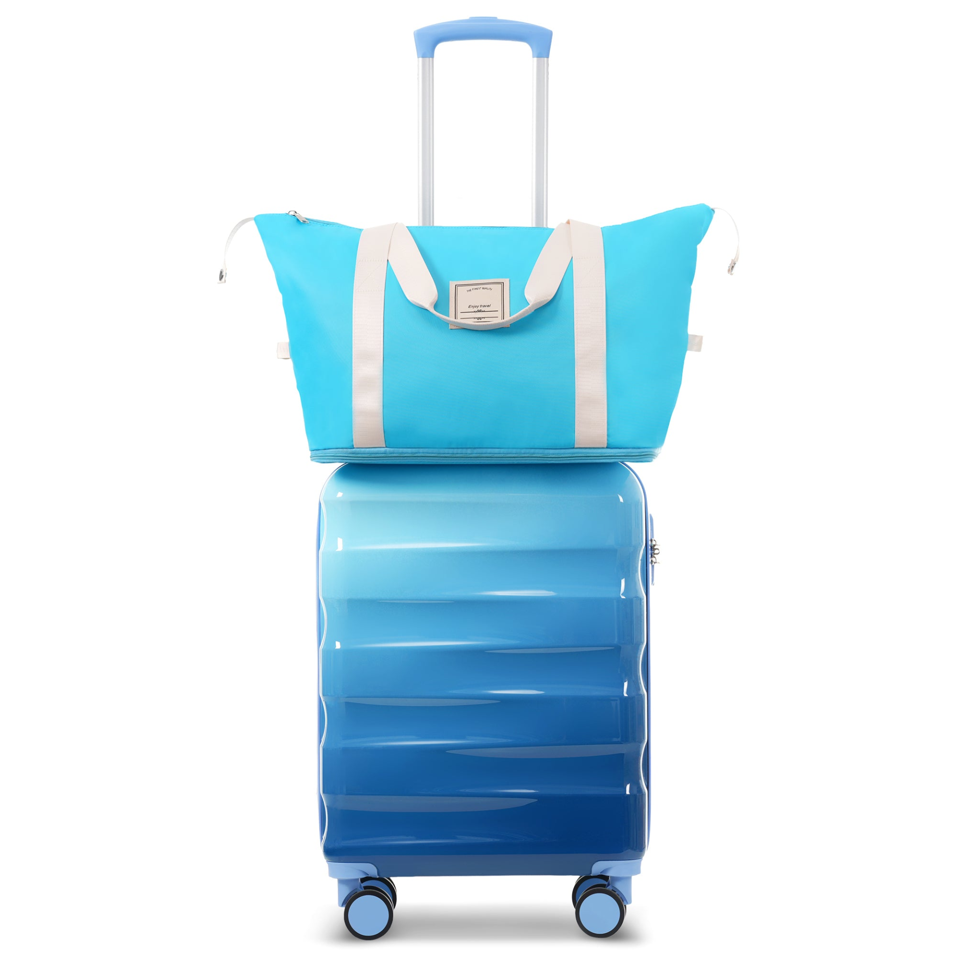 Start2Finish lightweight hardshell carry-on luggage with spinner wheels, TSA lock, and built-in cup holder for travel convenience.