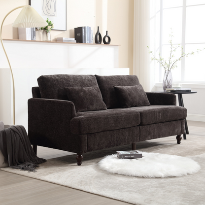 Start2Finish mid-century modern chenille fabric 2-seat loveseat sofa with wood feet, upholstered and stylish for living room decor.