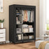 Portable Peach Maple black closet organizer with six shelves and a hanging rod for efficient storage and wardrobe organization.