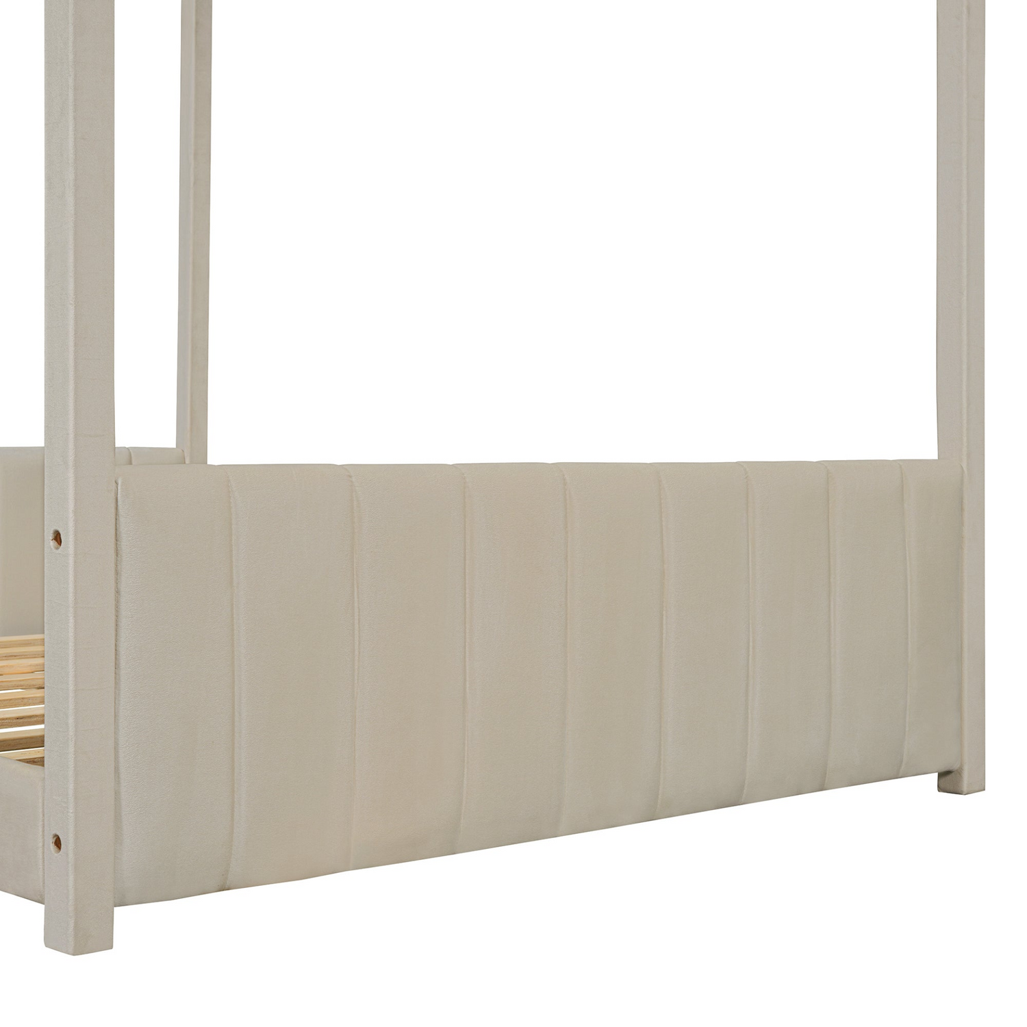 Full size velvet house bed with wooden frame, featuring a cozy, modern design suitable for a bedroom.