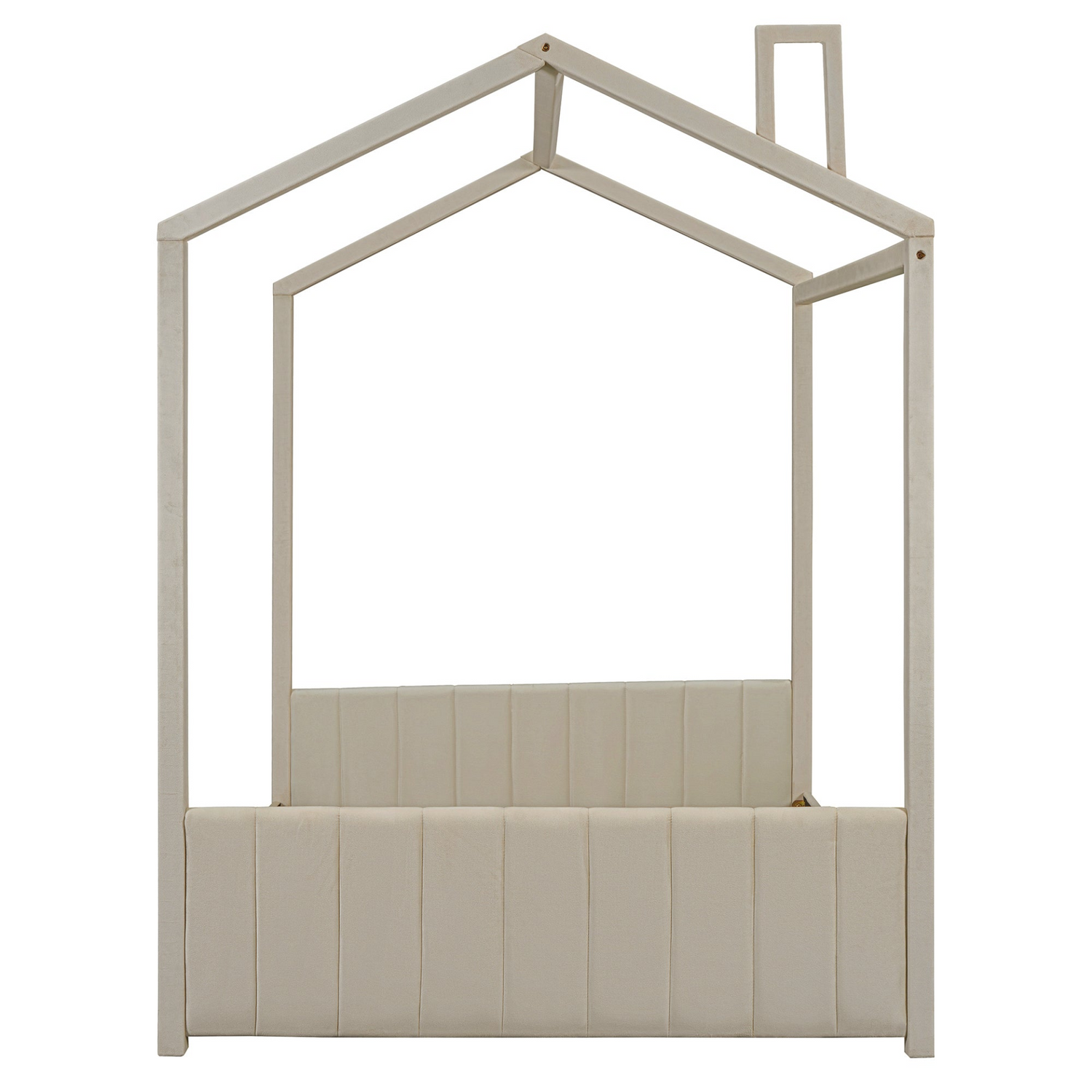 Full size velvet house bed with wooden frame from Start2Finish, featuring a cozy, cushioned headboard and stylish design.