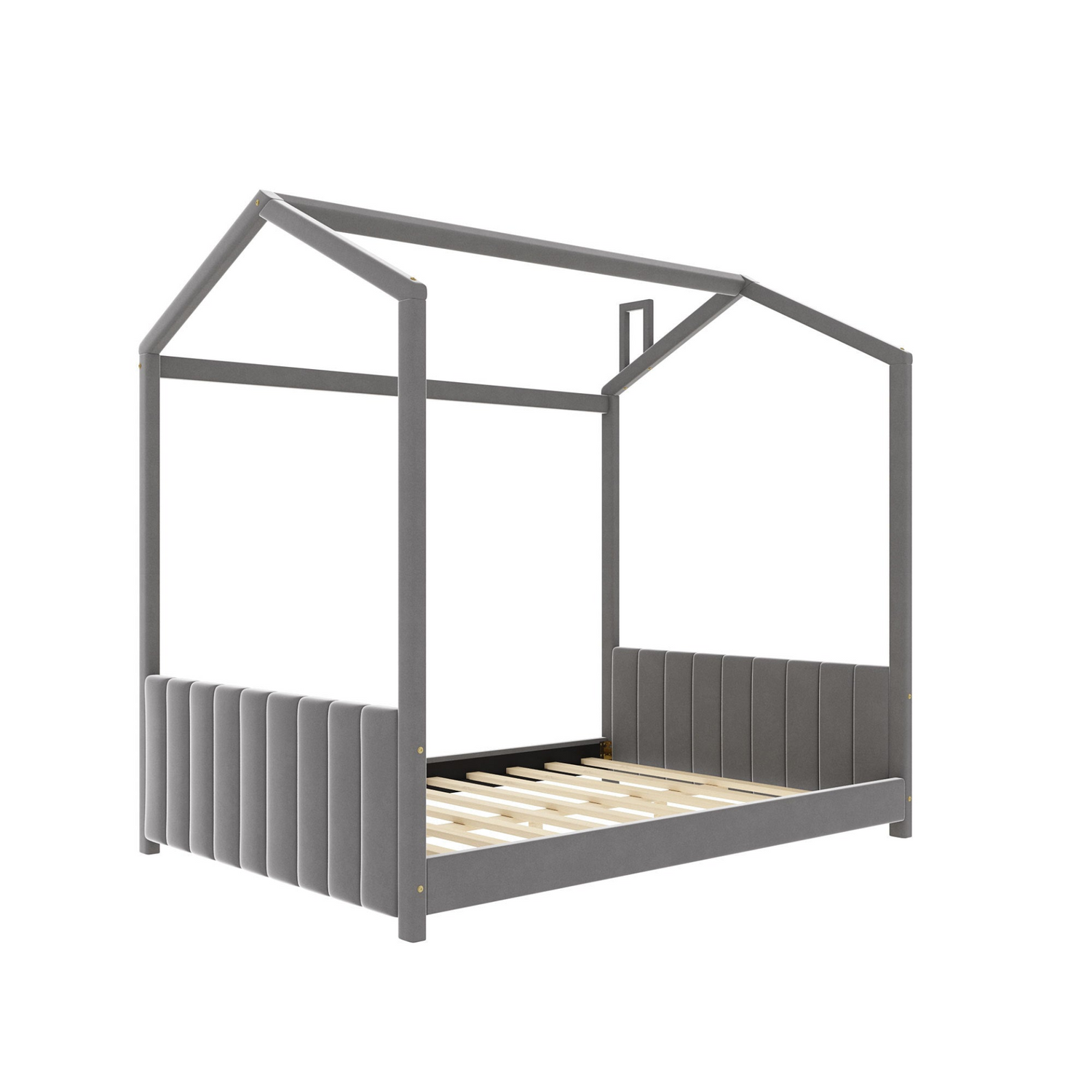 Full size velvet house bed by Start2Finish with wooden frame and cozy, enclosed design for stylish bedroom decor.