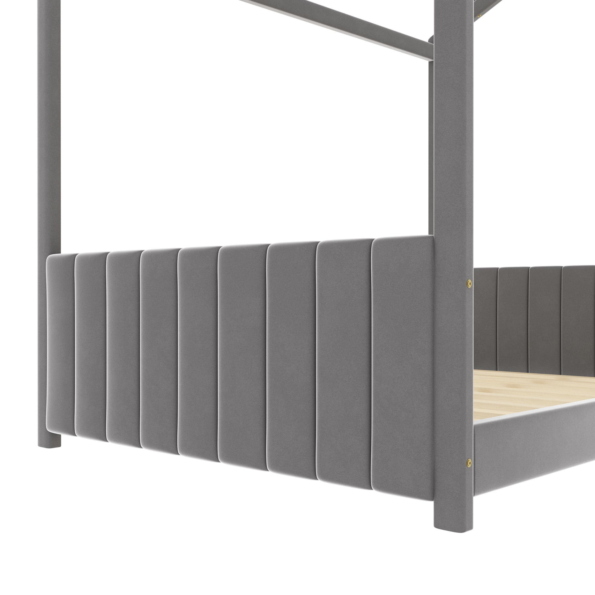 Full size velvet house bed by Start2Finish featuring a wooden frame with a cozy, enclosed house-shaped headboard and soft velvet upholstery.