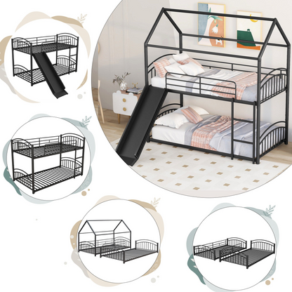 Start2Finish twin over twin metal bunk bed with house design and slide, ideal kids&