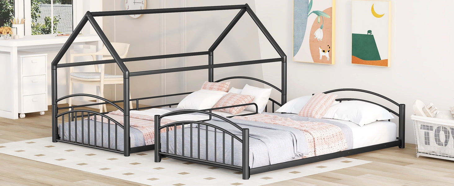 Start2Finish twin over twin metal bunk bed with built-in house design and slide, ideal kids&