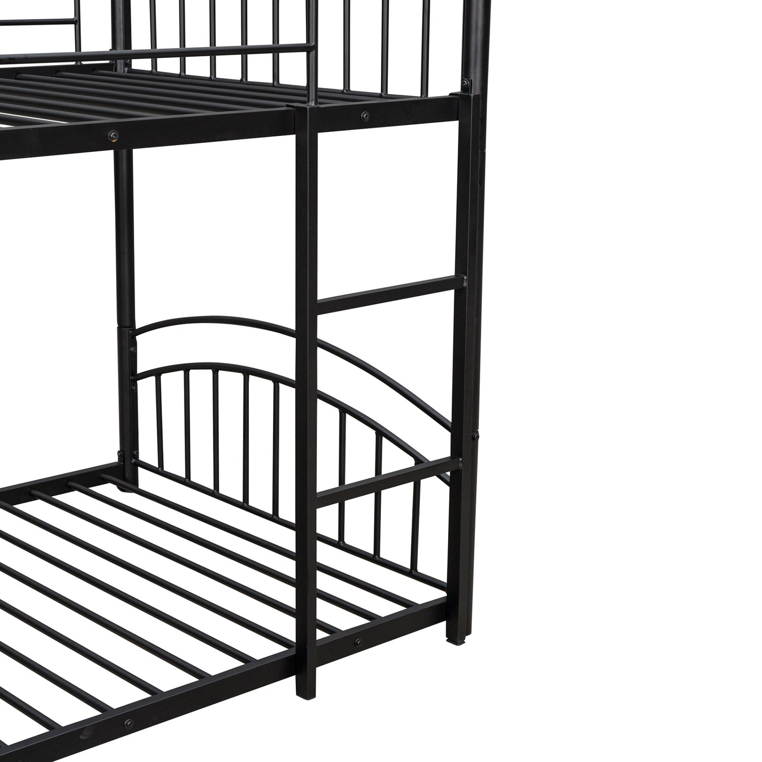 Start2Finish twin over twin metal bunk bed for kids with house design and slide, featuring ladder and cozy sleeping spaces.