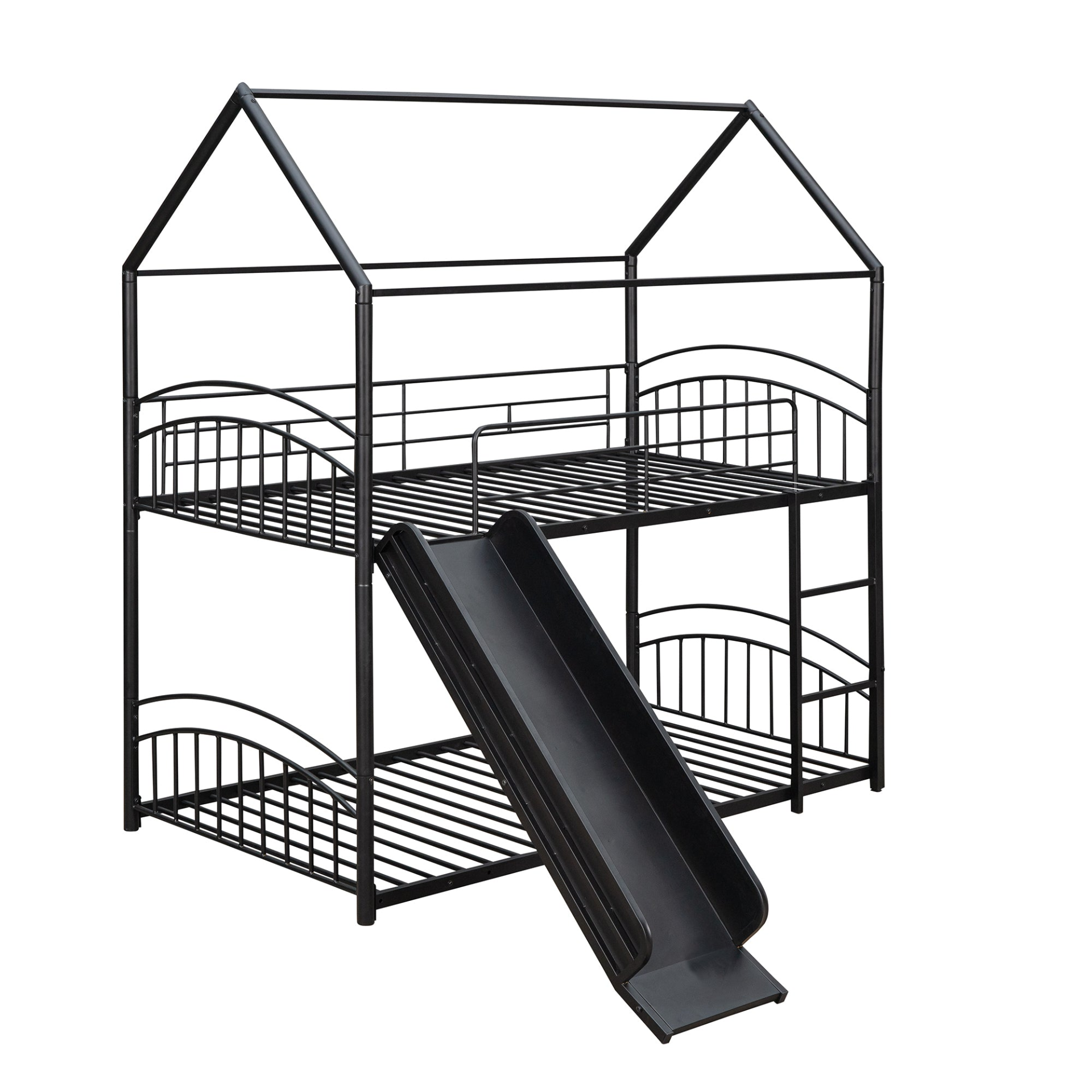 Start2Finish twin over twin metal bunk bed with built-in house design and slide, perfect for kids&