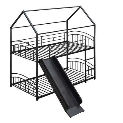 Start2Finish twin over twin metal bunk bed with house design and slide, perfect for kids&