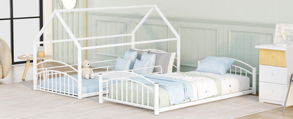 Start2Finish twin over twin metal bunk bed with house design and slide, featuring a playful kids&