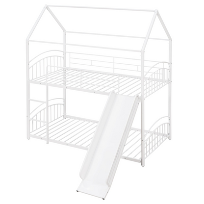 Start2Finish twin over twin metal bunk bed with house-shaped design and built-in slide for kids&