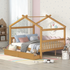 Full size wooden house bed with built-in drawers from Start2Finish, featuring a charming house-shaped design and storage drawers underneath.
